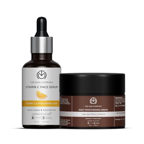 Image of The Man Company Vitamin C Face Serum 30 ml & Daily Moisturising Cream 50 gm for Men | Brightening & Hydrating Skincare | Fades Dark Spots & Hydrates | Valentine Gift Set For Husband, Boyfriend
