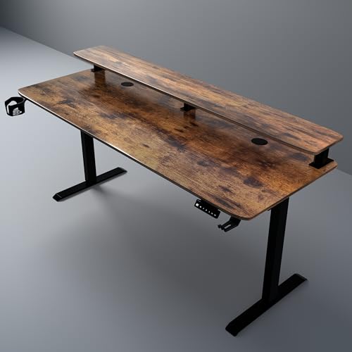 Image of Momentum Electric Height Adjustable Standing Desk with Monitor Riser, with One Piece Top, Advance 3 Memory Presets, 5 Year Warranty (Rust, Top - 140cm)