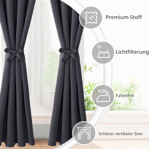 JIUZHEN Vorhänge Blickdicht Ösen Thermovorhang Hitzeschutz H228 x B117cm – Ansicht 3