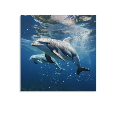 Toile murale abstraite dauphins pour un salon moderne et apaisant