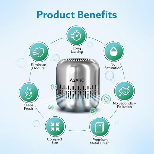 Image of AGARO Elite Refrigerator Deodorizer, Nano-Catalytic & Chemical-Free Odour Eliminator, SS Body, Effective Than Baking Soda, Useful for Refrigerator, Car, Closet, Bathroom, Shoe Cabinet, Lasts up to 10Y