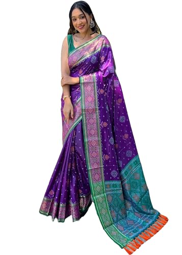 Image of Panzora Women's Patola Silk Meenakari Work Saree With Unstitched Blouse Piece