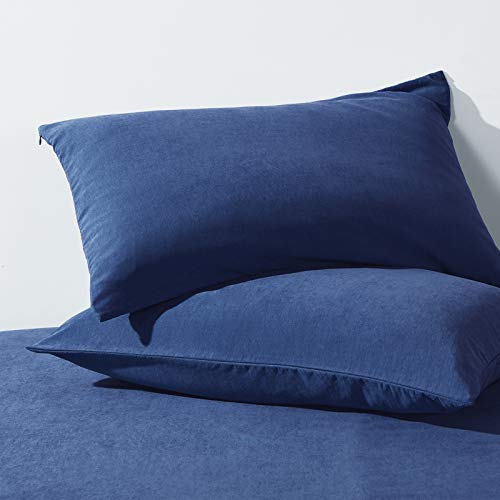HAPPYMOON Pillowcases with Zipper Queen Size - Zippered Microfiber Pillow Cases for Hair and Skin 2 Pack, Soft Breathable Brushed Pillow Covers Set of 2, 20 X 30 Inches, Navy Blue