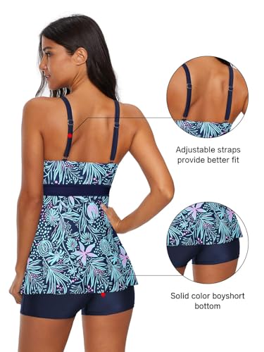 Century Star Womens Athletic Swimsuits For Women Two Piece Tankini With High Waisted Boyshorts Floral Printed Bathing Suits A9 Blue Purple Leaves 14-16 thumb #5