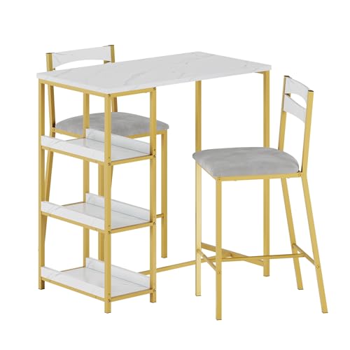 Mesa de bar que ahorra espacio con taburetes para comedor pequeño 2