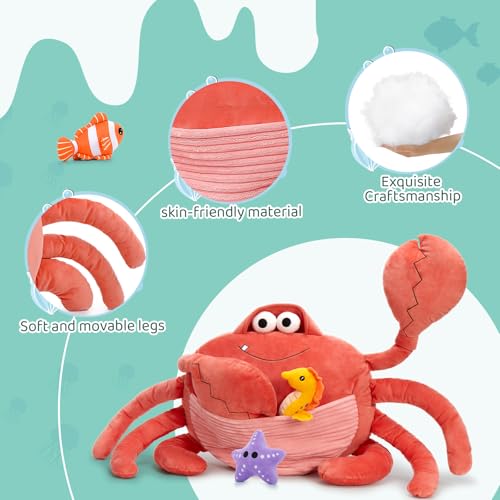 Image of Giant Crab Stuffed Animal with 3 Sea Animal Plushies, 43.3 Inch