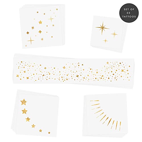 Twinkling Lights Variety Set Of 25 Assorted Premium Waterproof Metallic Gold Jewelry Temporary Foil Face Flash Tattoos, Face Sparkle, Face Glitter, Metallic Tattoo, Eye Jewel, New Years Eve #TOP4