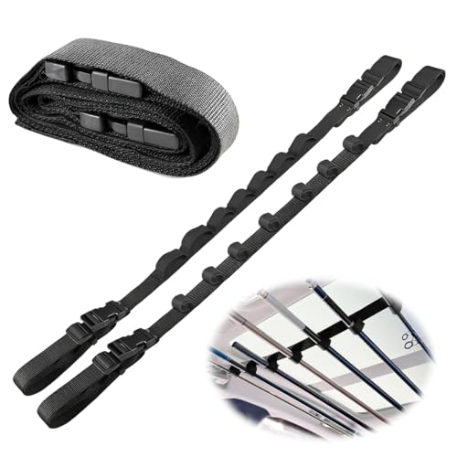 PHYNDR 1 Paires Rangement Canne à Pêche Support,Sangle à 7 Trous pour Cannes,Réglable de 90 à 110 cm, Pour Voiture,Pour Camions, Voitures et SUV
