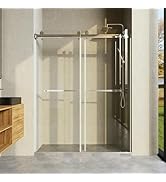 CRISSENSSI Frameless Shower Door, 56"-60" Wide, 72" high, 3/8" (10mm) Clear Tempered Glass with T...