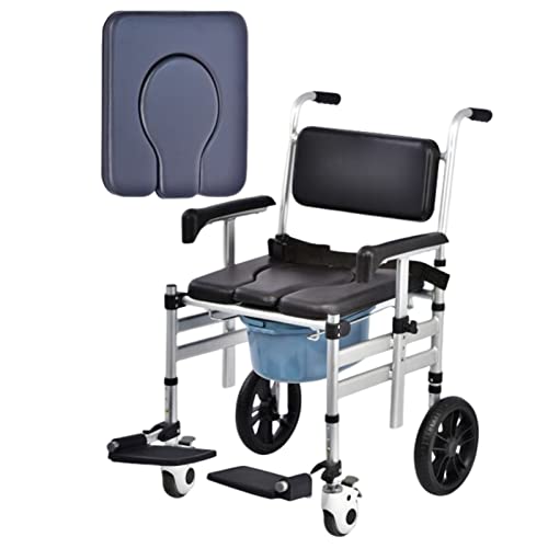 HEBEHO Toilettenstuhl mit Rollen, Gepolstertere Sitzfläche Toilettenrollstuhl, Klappbarer Klostuhl, Aluminium-Duschstuhl mit Rollen Cover