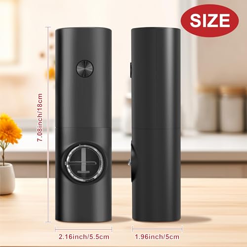 2Pcs Electric Salt and Pepper Grinder Set with Base, Battery Powered with Adjustable 5 Levels of Coarseness Salt and Pepper Grinder Mill(Black)