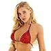dPois Damen Transparent BH Bralette Neckholder Bikini Top Triangel Strass Verziert Glitzernde Dessous Rückenfrei für Party Schwimmen Rot One Size