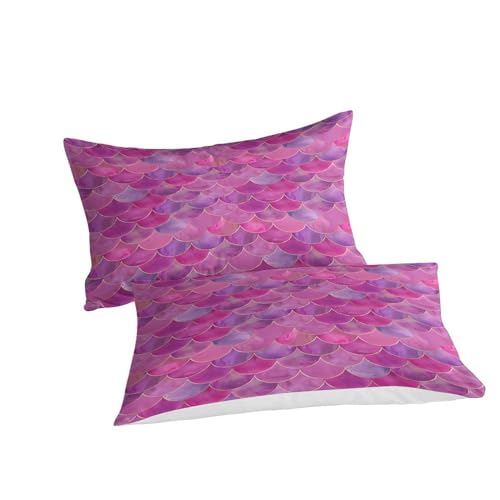Parure de lit microfibr 3 pièces motif écailles de poisson roses cadeau