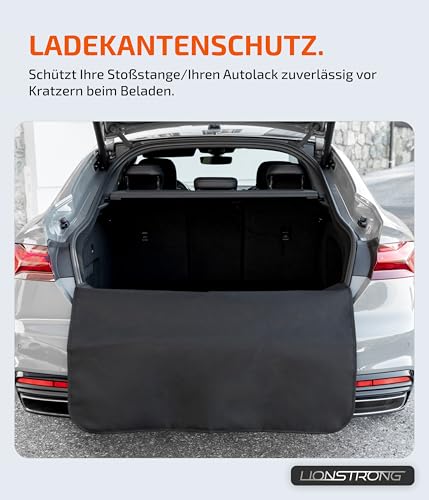 LIONSTRONG® Ladekantenschutz Kofferraum [GEPOLSTERT & WASSERDICHT] – Universelle Schutzmatte geeignet vom Kleinwagen bis zum SUV – Kofferraumschutz Auto Hund – Kratzfest und rutschfest