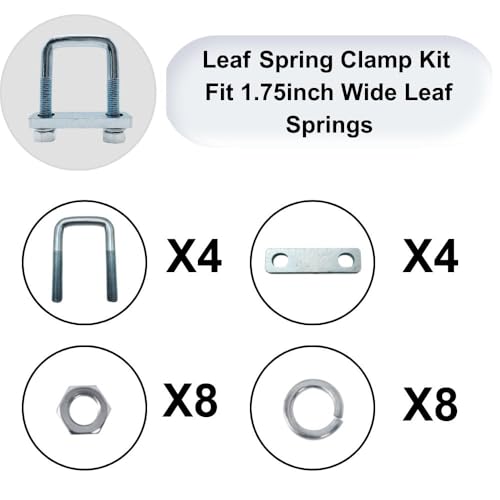 Image of 4 Pack Square U-Bolt for Trailer- Fits 1-3 /4 Inch Wide Leaf Springs, Galvanized Steel Clamp Set, Secure Fit for Truck, Boat and Trailers