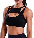 YOGASASA Sports Bra for Women Sexy Push Up Cutout Crop Workout Tops with Removable Padded Cups Medium Support CuteTraining Yoga Active Bra，Black