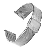 [WatchGecko] ウォッチゲコ キャリバ－ 1960 メッシュ時計バンド・超薄型ステンレススチールストラップ ヴィンテージ風 ブラッシュ仕上げ, シルバー, 20mm