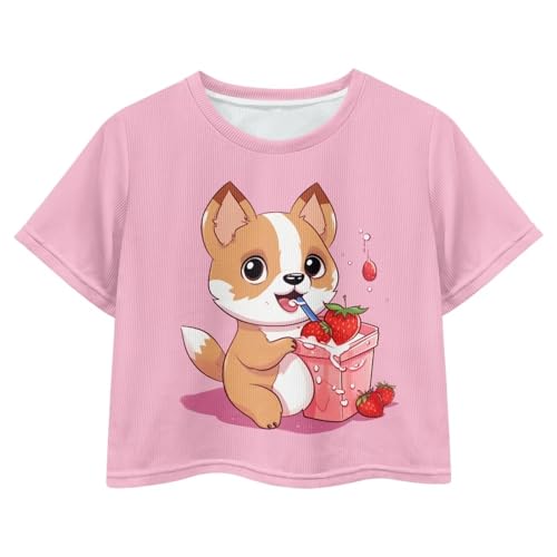Image of Girls Fashion Crewneck Tee Shirts Casual Short Sleeve Crop Top Summer Outfits 5-14 Year