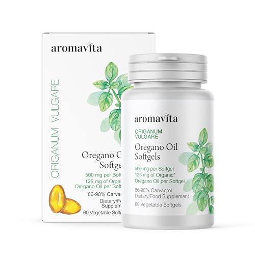 AROMAVITA Oregano Oil Capsules (86–90% Carvacrol) – High Potency Greek Organic Oregano – Supports Immune & Digestive Health – Vegan Softgels, Lab Tested – 60 Count