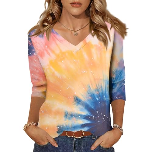 HTHLVMD Womens 3/4 Length Sleeve Tunic Tops Summer Fall Outfits 2025 Three Quarter Sleeve Casual V Neck T Shirts for Women
