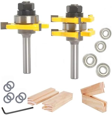 Nut- und Federfräser 2-tlg. Set HW, Schaft 8 mm, für 19 mm Holz | Mit Distanzringen und Wechsel-Kugellagern für Holzstärken, 3 Schneiden für saubere Schnitte.