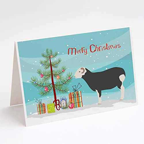 Caroline's Treasures BB9337GCA7P Herwick Sheep Christmas Greeting Cards and Envelopes Pack of 8, Teal Blank Cards with Envelopes Whimsical A7 Size 5x7 Blank Note Cards