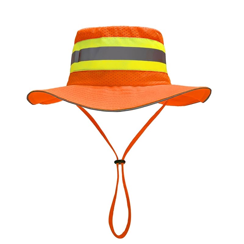 Image of Unisex High Visibility Reflective Bucket Hat Mesh Wide Brim Work Safety Boonie Hat Sun Protection Packable Sun Cap Bucket Cap