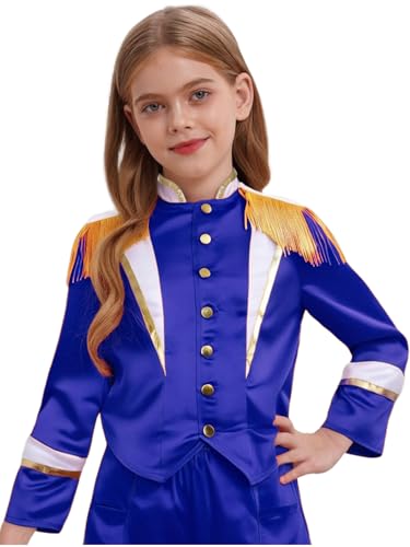 Kids Drummer Jacket Marching Band Uniform Girls Boys Long Sleeve Mock Button Down Coat