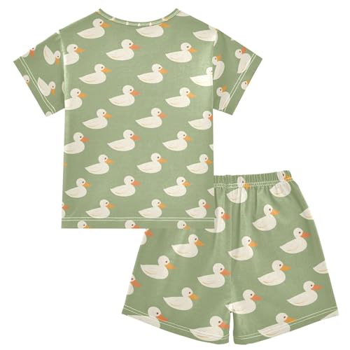 ALAZA Duck Cute Cartoon Pajamas Set Short Sleeve Cotton Sleepwear Summer Pjs 2 Piece 5-14Y2