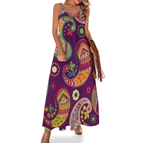 Robe longue femme ete sans manches style mandala classique pour plage et vacances confort