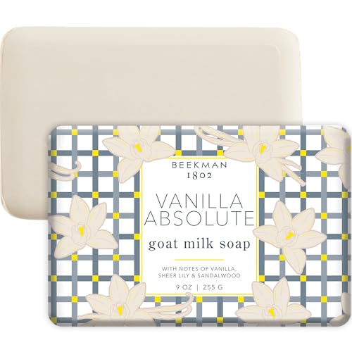 Beekman 1802 Goat Milk Body Soap Bar, Vanilla Absolute - Scented - 9 oz - Nourishes, Moisturizes & Hydrates - 100% Vegetable Soap with Lactic Acid - Good for Sensitive Skin - Cruelty Free