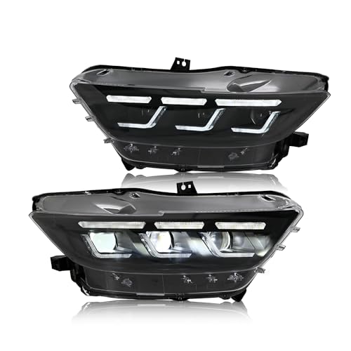 UQZ For Mustang 2015/2016/2017 Headlights,Head lights for Mustang 2016/2017/2018/2019/2020 Shelby GT350/GT500 V6/GT/GT Premium/EcoBoost/EcoBoostPremium Triple Beam (Plug & Play, a Pair)