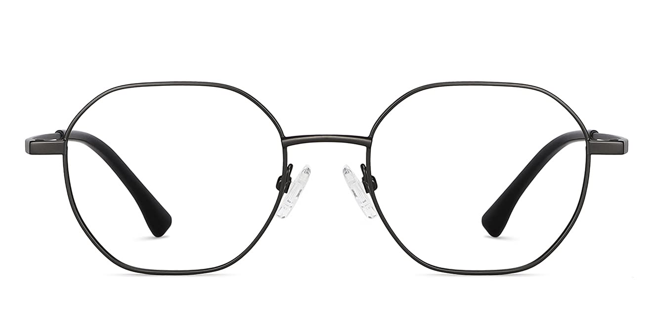 VINCENT CHASE EYEWEARUnisex Zero Power Bluecut & Antiglare Computer Eyeglasses For Eye Protection and Strain | Stainless Steel | Full Rim Hexagonal | Small | VC E13788