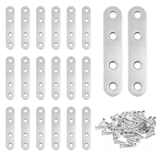 20 Piezas Pletinas Metalicas Planas 76x16mm,Chapas Metalicas,Pletinas Metalicas Planas,Chapa Perforada,Conector Metalizado, Conector para Madera de Tabla,onector de Ángulo Plano