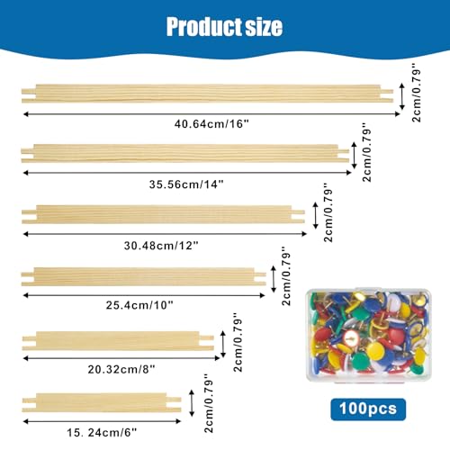 Image of 12 Sets Stretcher Bars for Needlework with 100 Tacks,6 Sizes 24Pcs Wooden Canvas Splicing Stretcher Bars Needlepoint Embroidery Stitch Frame Set for Crafts Art Supplies for Women's Birthday Gift