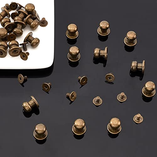 Image of GORGECRAFT 20 Sets 8mm Brass Round Head Button Phillips Screw Stud Rivet Chicago Screw Button Leather Rivets Craft Belt Fastener for DIY Craft Leather Craft Repairs Jackets Wallet, Antique Bronze