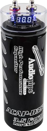 Audiopipe ACAP-D3500 Car Audio 24 Volt Surge Power 3.5 Farad Capacitor Kit for Car Stereo Amplifier with Digital Display and Electronic Protection, Black (3.5 Farad)