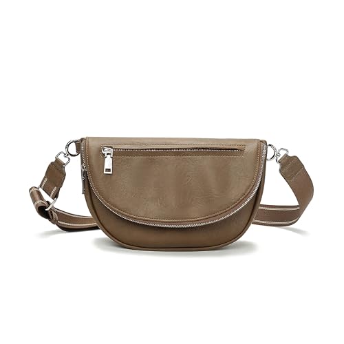 Crescent Bag for Women and Men, Fashion Medium PU Leather Folding Crescent Moon Bag Single Shoulder Bag with Adjustable Strap (Z-PU-Coffee color)