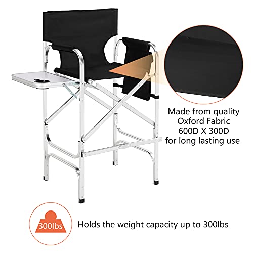 mefeir 31\" Tall Folding Director Camping Chair with Side Table,Portable Makeup Artist Bar Height, Aluminum Frame 300 lbs Capacity, 19.2\" D x 23.6\" W x 45.6\" H