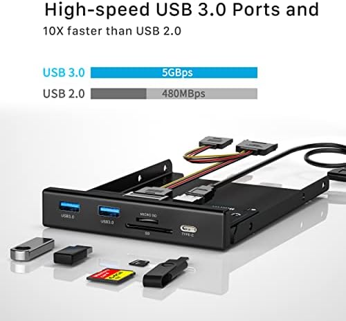 USB 3.0 Front Panel 3.25, BYEASY SuperSpeed 5 Ports Frontpanel for 3.5 Inch Bay with 2 USB 3.0, SD / TF Card Reader, Type C Connector for PC Computer Desktop Case Front Slot Mainboard