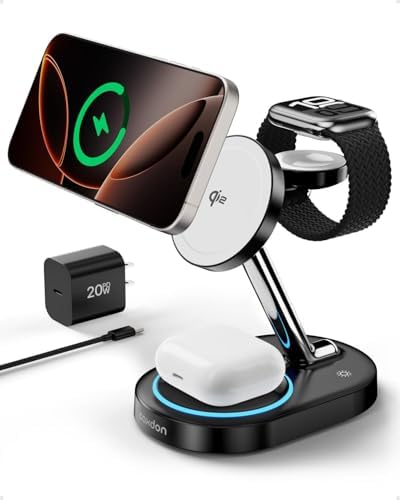 3 in 1 Wireless Charging Station with Qi2 Magnetic Charger for iPhone16/15/14/13/12/Pro/Pro Max, for Apple Watch 9/Ultra 2/SE/8/7/6/5/4/3/2, for AirPods Pro/Pro 2/3 (Jet Black)