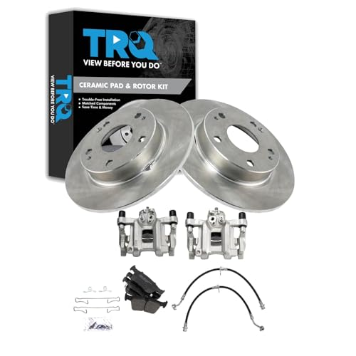 Image of TRQ Rear Brake Pad and Rotor Set Ceramic Rotors Calipers Compatible with 2016-2019 Honda Civic