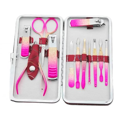 Kit Manicure Profissional 12 Peças em Aço Inoxidável com Estojo Rosa e Dourado – Cortadores, Alicate e Acessórios de Unhas Portátil