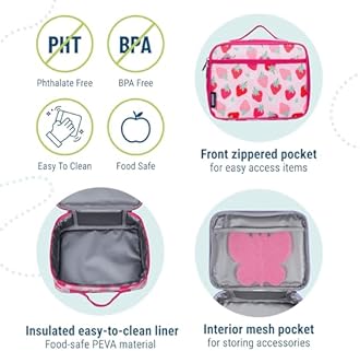 Wildkin Kids Insulated Lunch Box Bag for Boys & Girls, Reusable Kids Lunch Box is Perfect for Elementary, Ideal Size for Packing Hot or Cold Snacks for School & Travel Bento Bags (Strawberry Patch)