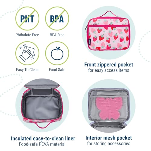 Wildkin Kids Insulated Lunch Box Bag for Boys & Girls, Reusable Kids Lunch Box is Perfect for Elementary, Ideal Size for Packing Hot or Cold Snacks for School & Travel Bento Bags (Strawberry Patch)
