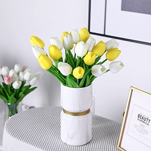 Deorok 30Pcs Artificial Latex Tulips Flowers Faux Tulip Stems Pu Real Touch Tulips For Wedding Party Home Decoration (Yellow) #TOP2
