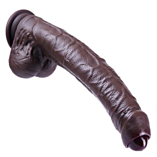 Consolador de prepucio móvil realista y sin cortar de 23.6 cm. Enorme consolador de silicona. Consolador grande de vagina y ano largo. Consolador XXL negro con ventosa grande. Adecuado para hombres