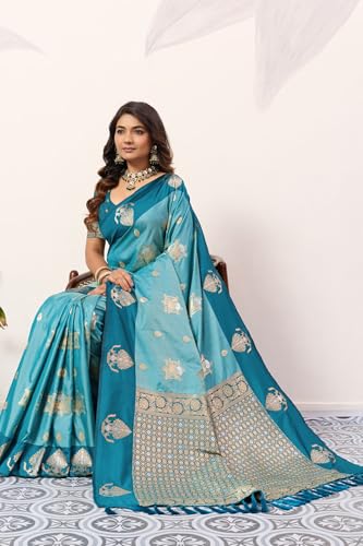 Image of SGF11 Women's Kanjivaram Pure Soft Silk Saree With Unstitched Blouse Piece