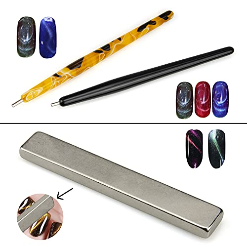 Ideal Swan Nail Decoration Kits - 8 Pieces Nail Magnet Tool Set, Double-head Flower Design Nail Magnet Pens Magnet Stick 3D Magnetic Cat Eye Gel Polish Nail Art, for DIY 3d Magnetic, Salon