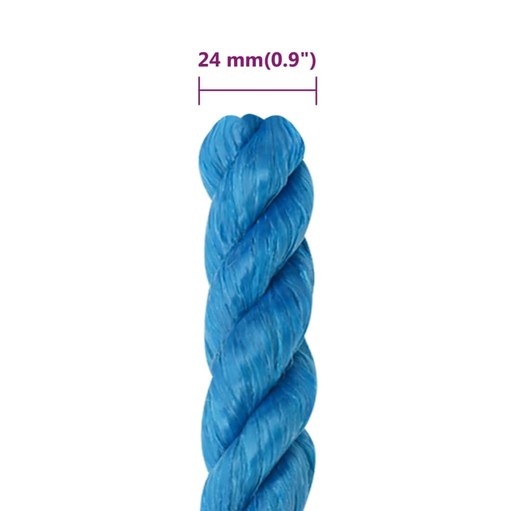 Cuerda de trabajo trenzada azul de polipropileno, 24 mm x 50 m, para anudar, resistente a los rayos UV y a la intemperie, fuerte cuerda para tensar en casa, jardín, taller